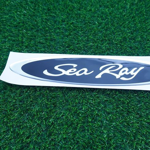 1pc 13" Sea Ray Searay Oval Searay Hull Side Logo Emblem Nameplate Sticker 13x 2-3/4 (Silver Black) in Saudi Arabia