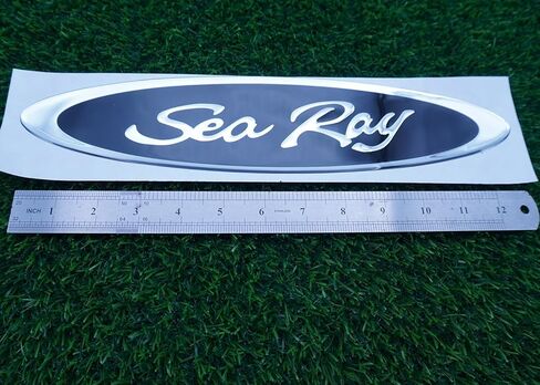 1pc 13" Sea Ray Searay Oval Searay Hull Side Logo Emblem Nameplate Sticker 13x 2-3/4 (Silver Black) in Saudi Arabia