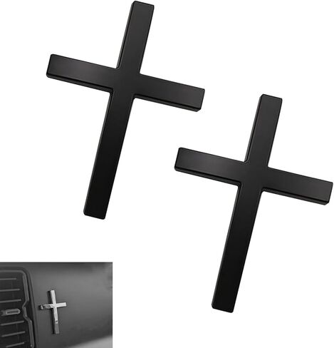 2PCS 3D Cross Decal, 2.5"×1.8" Metal Cross Badge Stickers, Self-Adhesive Alloy Jesus Christ Cross Sticker Car Emblem, Car Accessories Decals, Universal for Trunk, Fender, Laptop (Silver) in Saudi Arabia