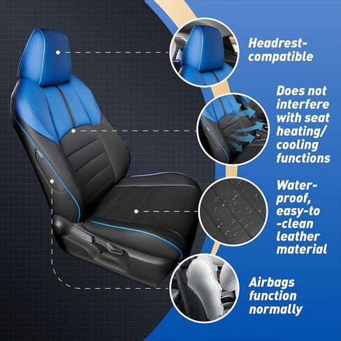 Seat Covers Fit Toyota CHR 2018 2019 2020 2021 2022 2023 2024, Full Set Faux Leather, Water-Resistant Full Coverage Seat Protectors-Black/Blue in Saudi Arabia
