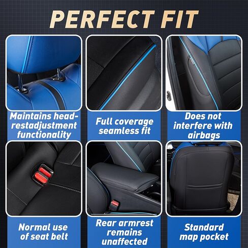 Seat Covers Fit Toyota CHR 2018 2019 2020 2021 2022 2023 2024, Full Set Faux Leather, Water-Resistant Full Coverage Seat Protectors-Black/Blue in Saudi Arabia