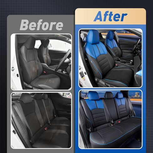 Seat Covers Fit Toyota CHR 2018 2019 2020 2021 2022 2023 2024, Full Set Faux Leather, Water-Resistant Full Coverage Seat Protectors-Black/Blue in Saudi Arabia