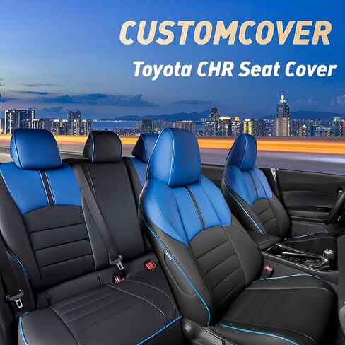 Seat Covers Fit Toyota CHR 2018 2019 2020 2021 2022 2023 2024, Full Set Faux Leather, Water-Resistant Full Coverage Seat Protectors-Black/Blue in Saudi Arabia
