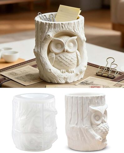 Owl Silicone Candle Holder Mold, Wood Shape Resin Storage Jar Molds, Succulent Planter Pot, Jewelry Trinket Makeup Holder, Epoxy Resin & Concrete Cement Mold for DIY Home Decor in Saudi Arabia