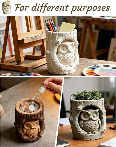 Owl Silicone Candle Holder Mold, Wood Shape Resin Storage Jar Molds, Succulent Planter Pot, Jewelry Trinket Makeup Holder, Epoxy Resin & Concrete Cement Mold for DIY Home Decor in Saudi Arabia
