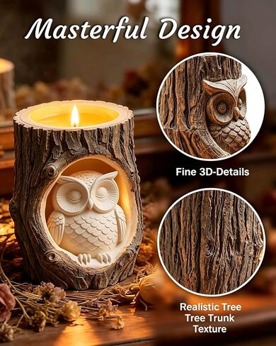 Owl Silicone Candle Holder Mold, Wood Shape Resin Storage Jar Molds, Succulent Planter Pot, Jewelry Trinket Makeup Holder, Epoxy Resin & Concrete Cement Mold for DIY Home Decor in Saudi Arabia