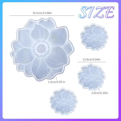 Flower Tray & Coaster Resin Molds Set, Large Flower Shaped Tray Silionce Mold with 3pcs Coaster Molds for Epoxy Resin Art, Home Decor in Saudi Arabia
