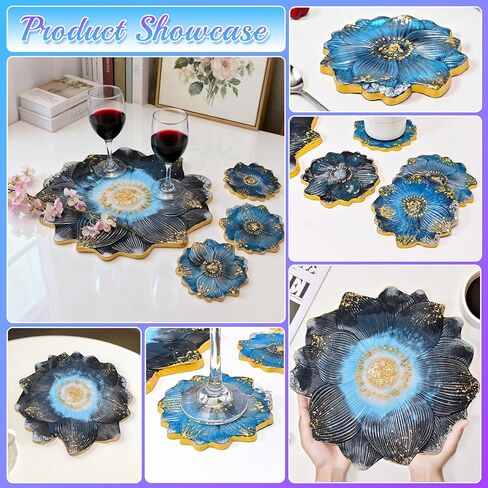 Flower Tray & Coaster Resin Molds Set, Large Flower Shaped Tray Silionce Mold with 3pcs Coaster Molds for Epoxy Resin Art, Home Decor in Saudi Arabia