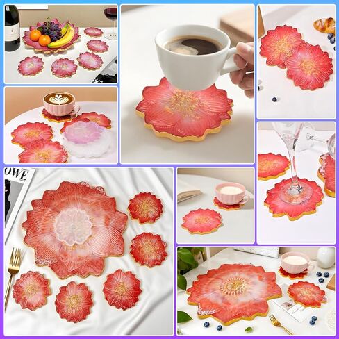 Flower Tray & Coaster Resin Molds Set, Large Flower Shaped Tray Silionce Mold with 3pcs Coaster Molds for Epoxy Resin Art, Home Decor in Saudi Arabia