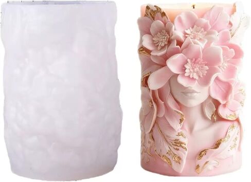 Flower Cylinder Candle Mold, Flower Pillar Resin Casting Silicone Molds for Candle Making Home Decoration in Saudi Arabia