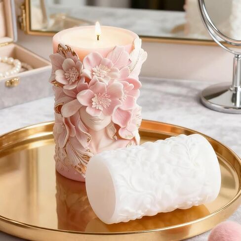 Flower Cylinder Candle Mold, Flower Pillar Resin Casting Silicone Molds for Candle Making Home Decoration in Saudi Arabia