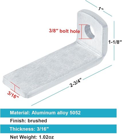 12 Pack Aluminum Weld Tab Bent for Awning, Railing Mounting, 90 Degree L Shaped Bracket, Corner Braces, 3/8" Hole in Kuwait