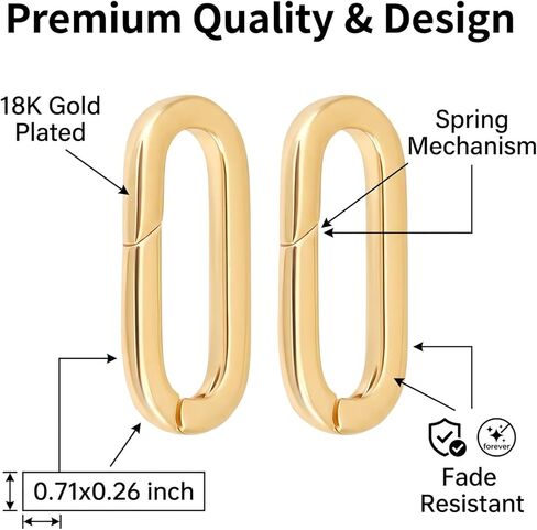 18K Gold Plated Oval Jewelry Clasps, 2Pcs Hypoallergenic Spring Bail Carabiner for Necklace Bracelet Anklet Keychain Making in Saudi Arabia