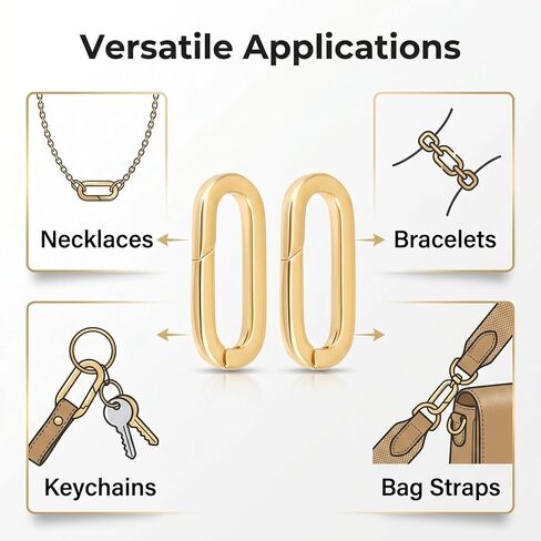 18K Gold Plated Oval Jewelry Clasps, 2Pcs Hypoallergenic Spring Bail Carabiner for Necklace Bracelet Anklet Keychain Making in Saudi Arabia