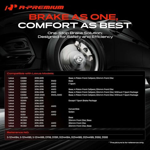 A-Premium Front and Rear Drilled and Slotted Disc Brake Rotors + Ceramic Pads Kit Compatible with Select Lexus Models - IS200T 2016, IS300 2016-2020, IS350, GS300, GS350, GS450H, RC200T, RC300, RC350 in Kuwait