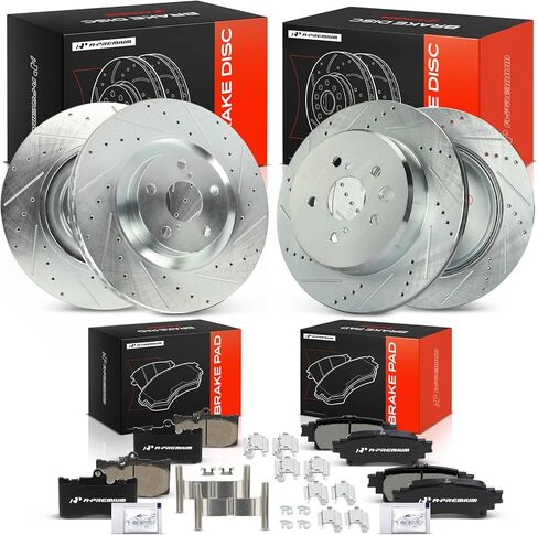 A-Premium Front and Rear Drilled and Slotted Disc Brake Rotors + Ceramic Pads Kit Compatible with Select Lexus Models - IS200T 2016, IS300 2016-2020, IS350, GS300, GS350, GS450H, RC200T, RC300, RC350 in Kuwait