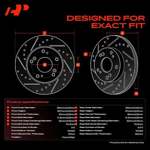A-Premium Front and Rear Drilled and Slotted Disc Brake Rotors + Ceramic Pads Kit Compatible with Select Lexus Models - IS200T 2016, IS300 2016-2020, IS350, GS300, GS350, GS450H, RC200T, RC300, RC350 in Kuwait