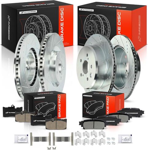 A-Premium Front and Rear Drilled and Slotted Disc Brake Rotors + Ceramic Pads Kit Compatible with Select Lexus Models - IS200T 2016, IS300 2016-2020, IS350, GS300, GS350, GS450H, RC200T, RC300, RC350 in Kuwait