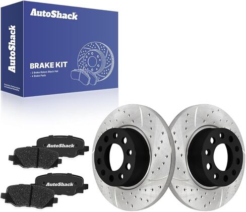 AutoShack Rear Brake Rotors & Premium Pads for Jeep & Dodge, Renegade 2015-2023 Hornet 2023-2024, AWD FWD L4 1.3L 1.4L 2.0L 2.4L - E-Coated Drilled & Slotted - ShadowGuard - 10.94" (278 mm), 5-Lug in Kuwait