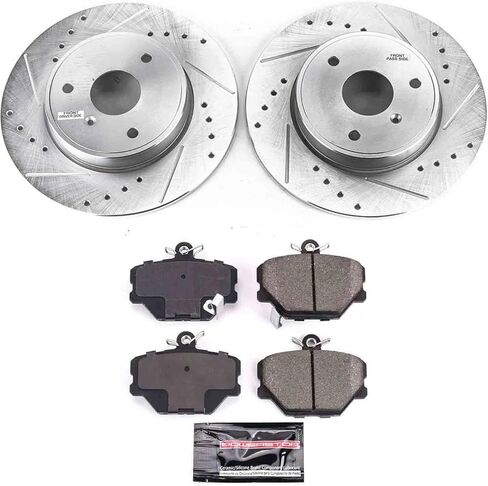 PowerStop Front Brake Kit for Smart Fortwo 2008-16 - Drilled and Slotted Disc Rotors with Carbon-Fiber Ceramic Brake Pads Replacement, K5695 in Kuwait