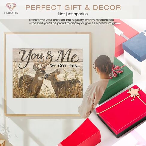 LMBADA Diamond Painting Kits for Adults Rustic Deer, 5D Wildlife Deer Diamond Art Kits, Round Full Drill Dot Painting You & Me We Got This DIY Gem Crafts Home Wall Decor Gift 16x12 Inch in Kuwait