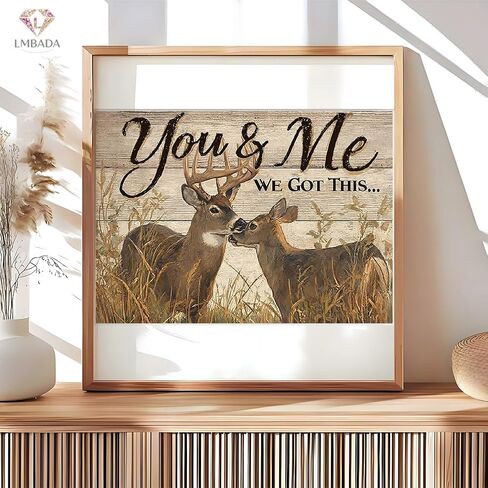 LMBADA Diamond Painting Kits for Adults Rustic Deer, 5D Wildlife Deer Diamond Art Kits, Round Full Drill Dot Painting You & Me We Got This DIY Gem Crafts Home Wall Decor Gift 16x12 Inch in Kuwait