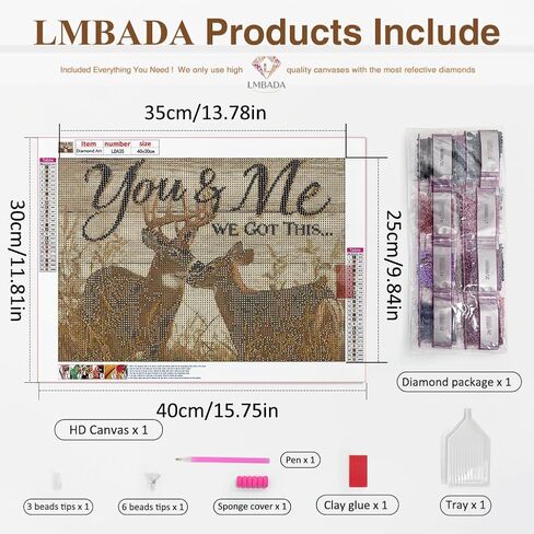 LMBADA Diamond Painting Kits for Adults Rustic Deer, 5D Wildlife Deer Diamond Art Kits, Round Full Drill Dot Painting You & Me We Got This DIY Gem Crafts Home Wall Decor Gift 16x12 Inch in Kuwait