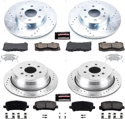 PowerStop Front and Rear Brake Kit for Chevrolet Colorado 2015-20 | GMC Canyon 2015-20 - Drilled and Slotted Disc Rotors with Carbon-Fiber Ceramic Brake Pads Replacement, K7228 in Kuwait