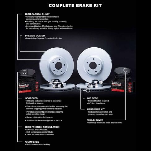 R1 Concepts Front and Rear Brake Kit Fits 2010-2023 Lexus GX460; 2010-2024 Toyota 4Runner; 2010-2021 Toyota Land Cruiser| Off-Road/Tow Pads, Blank Rotors| Hardware| 13.3" Front & 12.8" Rear in Kuwait