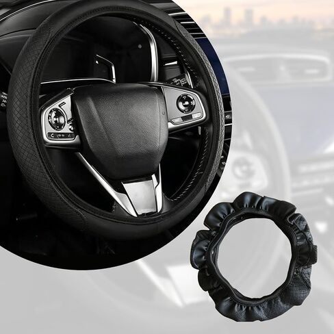 Embossed Faux Leather Car Steering Wheel Cover, Soft Comfortable Grip, Universal Fit 37-38cm Diameter, Automotive Accessory Without Inner Ring in Kuwait