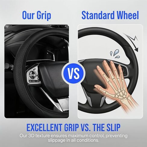 Embossed Faux Leather Car Steering Wheel Cover, Soft Comfortable Grip, Universal Fit 37-38cm Diameter, Automotive Accessory Without Inner Ring in Kuwait