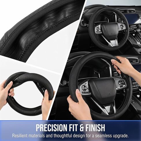 Embossed Faux Leather Car Steering Wheel Cover, Soft Comfortable Grip, Universal Fit 37-38cm Diameter, Automotive Accessory Without Inner Ring in Kuwait