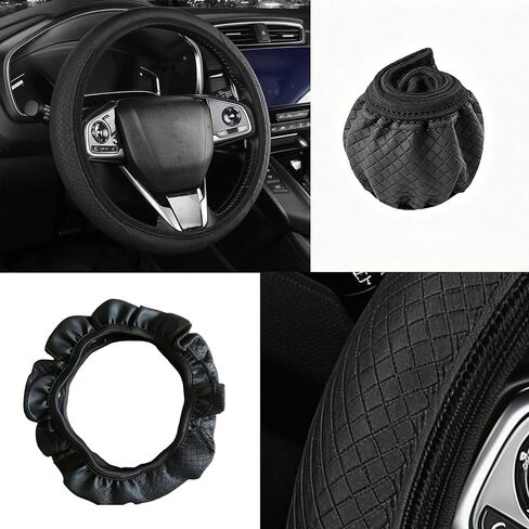 Embossed Faux Leather Car Steering Wheel Cover, Soft Comfortable Grip, Universal Fit 37-38cm Diameter, Automotive Accessory Without Inner Ring in Kuwait