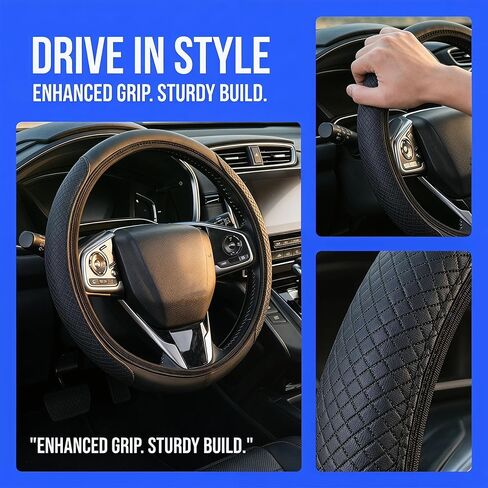 Embossed Faux Leather Car Steering Wheel Cover, Soft Comfortable Grip, Universal Fit 37-38cm Diameter, Automotive Accessory Without Inner Ring in Kuwait