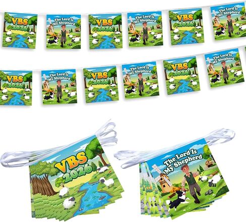 20 قطعة 2026 Vbs زينة The Lord is My Shepherd String Flags 21.65 قدم لافتة الكنيسة لقضاء العطلات ومدرسة الكتاب المقدس والفصول الدراسية ومدرسة الأحد 2026 أنشطة مسيحية in Kuwait