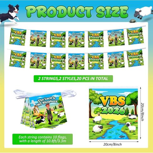 20 قطعة 2026 Vbs زينة The Lord is My Shepherd String Flags 21.65 قدم لافتة الكنيسة لقضاء العطلات ومدرسة الكتاب المقدس والفصول الدراسية ومدرسة الأحد 2026 أنشطة مسيحية in Kuwait
