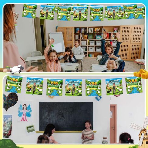 20 قطعة 2026 Vbs زينة The Lord is My Shepherd String Flags 21.65 قدم لافتة الكنيسة لقضاء العطلات ومدرسة الكتاب المقدس والفصول الدراسية ومدرسة الأحد 2026 أنشطة مسيحية in Kuwait