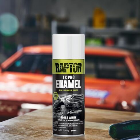 طلاء RAPTOR 1K Pro Enamel، طلاء رش احترافي للسيارات، دهانات وأساسيات، لمسة نهائية قوية ومتينة، سهل الاستخدام، 10 أونصة، أبيض in Kuwait