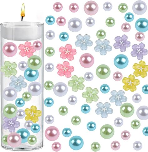 10150 PCS Spring Vase Filler Set Artificial Flower Pearl Beads for Vases Filler, 5 Colors Plastic Flowers, 5 Colors Artificial Pearls for Home Table Decor, Wedding Party Decoration in Saudi Arabia
