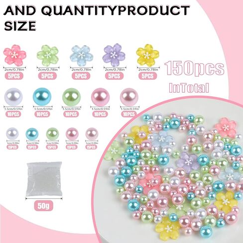 10150 PCS Spring Vase Filler Set Artificial Flower Pearl Beads for Vases Filler, 5 Colors Plastic Flowers, 5 Colors Artificial Pearls for Home Table Decor, Wedding Party Decoration in Saudi Arabia