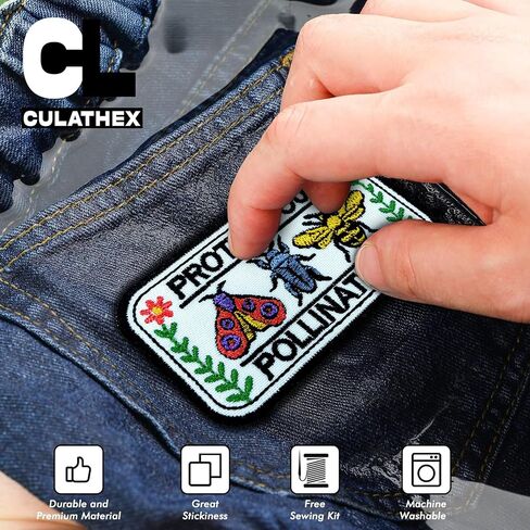 Protect Our Pollinators Patch 3 Inch Floral Butterfly Bees Nature Lover Garden Embroidered Patches Sew On Iron On for Backpack, Jacket, Hat DIY Clothes Gift for Men Women in Kuwait