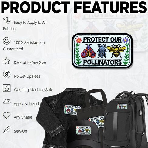 Protect Our Pollinators Patch 3 Inch Floral Butterfly Bees Nature Lover Garden Embroidered Patches Sew On Iron On for Backpack, Jacket, Hat DIY Clothes Gift for Men Women in Kuwait
