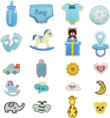 20Pcs Baby Iron On Patches Cute Pink Cartoon Infant Pacifier Bottle Footprint Embroidered Applique for Bibs Jeans Hats Backpacks Baby Shower DIY Gift in Kuwait
