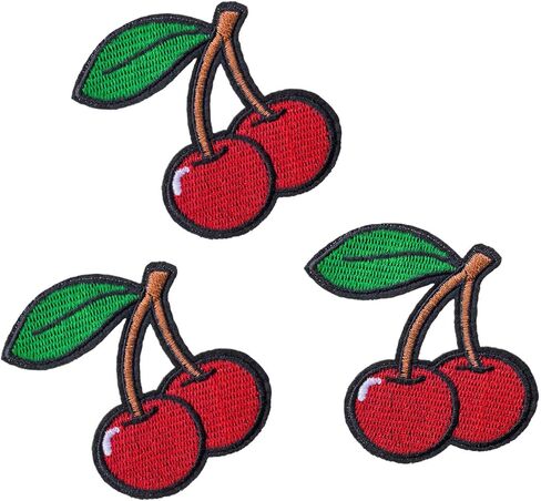 3-Piece Cute Red Cherry Fruit Applique Patches, Embroidered Iron-on/Sew-on Patch Badge Applique Funny Patches for Jackets, Clothing, DIY Accessories & Crafts, Hats, Backpacks, Jeans, Bags in Saudi Arabia