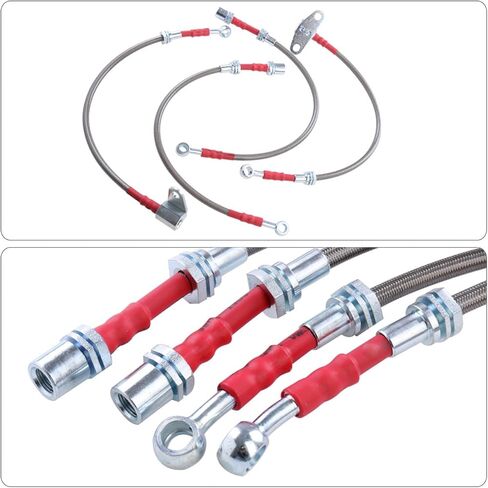 AJP Distributors Silver Stainless Steel Braided Oil Brake Lines Hoses Cable Kit 4PC Front & Rear Set Compatible/Replacement For MR2 SW20 Base 5S-FE Turbo 3S-GTE 1991 1992 1993 1994 1995 91 92 93 94 95 in Kuwait