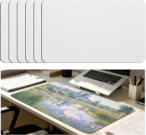 6 Pcs Sublimation Blanks Playmat 14x24 Inch: Large Non-Slip Rubber Base Desk Pad for Office, Mat Acessories for Computer Table or Keyboard Gaming (White) in Saudi Arabia
