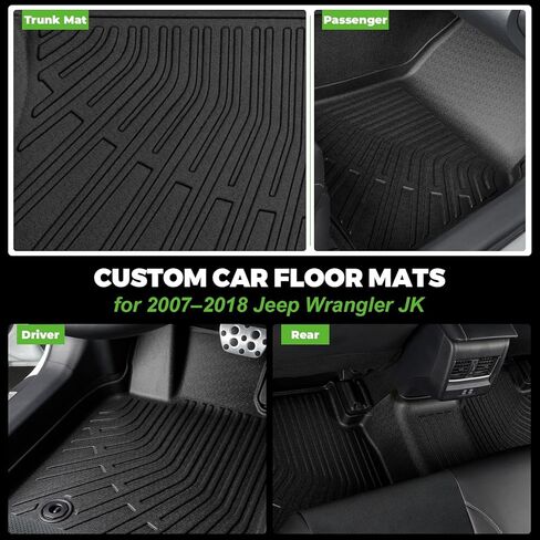 Floor Mats for Jeep Wrangler JK 4-Door 2007-2018, All Weather Cargo Liner, Heavy Duty TPE Cargo Mats Custom Fit Wrangler 4-Door Floor Mats Accessories Full Set with Trunk Mat & Backrest Mat. in Saudi Arabia