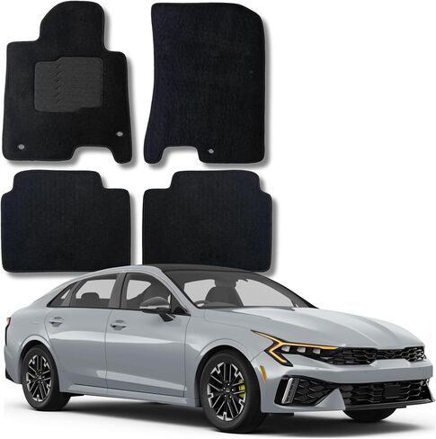 ecoMats Carpet Floor Mats Fit for 2020-2026 Hyundai Sonata and Kia K5 2021 to 2026 (Only for FWD Models), 1st and 2nd Rows Set with Driver Heel Pad, Black in Kuwait
