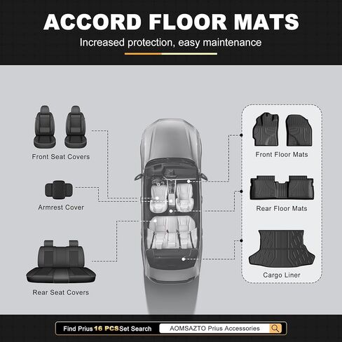 AOMSAZTO Floor Mats & Cargo Liner Compatible with 2010-2015 Toyota Prius (Not Fit Plug-in, V or C Models): All Weather Protection Anti-Slip Automotive Floor Liners Cargo Mat Full Set, Black in Kuwait