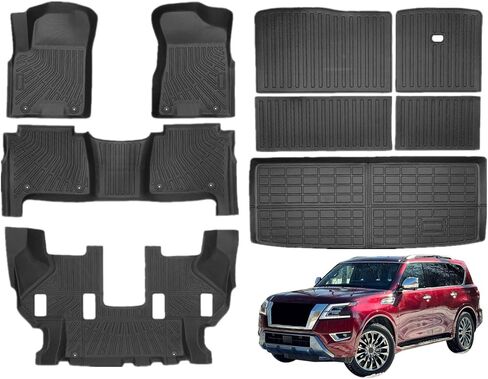 Priprilod Floor Mats Compatible with Nissan Armada 2019-2024 Fit for Infiniti QX80 2019-2024 All Weather Protector TPE Floor Liners Custom Fit Car Mats Non-Slip,Only Fits 7 Seats in Kuwait